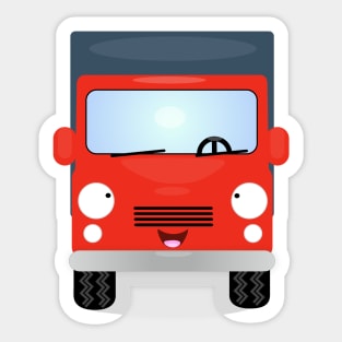 Cute red kawaii delivery truck cartoon illustration Sticker